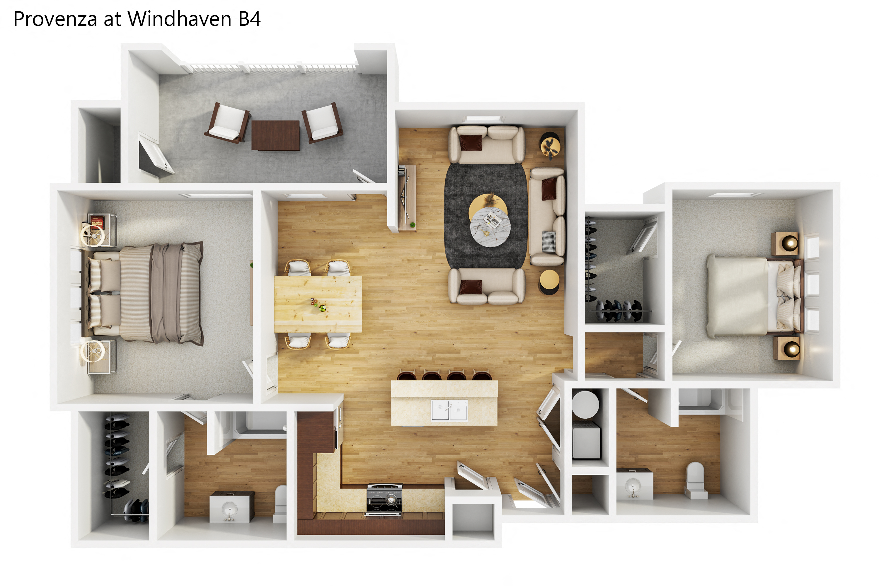 Floor plan for 2 beds, 2 baths, 1303 sqft